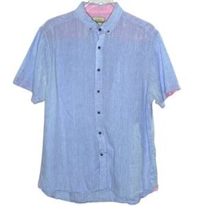 Report Collection Heritage L Mens Linen Short Sleeve Shirt Blue Resort Travel